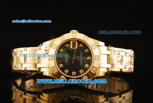 Rolex Datejust Automatic Movement Full Gold with Black MOP Dial and Diamond Bezel-ETA Coating Case - Click Image to Close